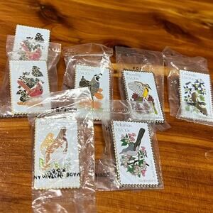 Vtg The March Co Enamel State Bird Stamp Lapel Pin Brooch IL AK CO CA WY AR NEW